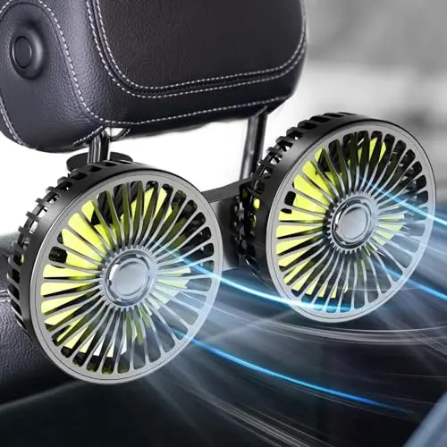 Dealswin yellow dual-head USB car fan with a safety grid