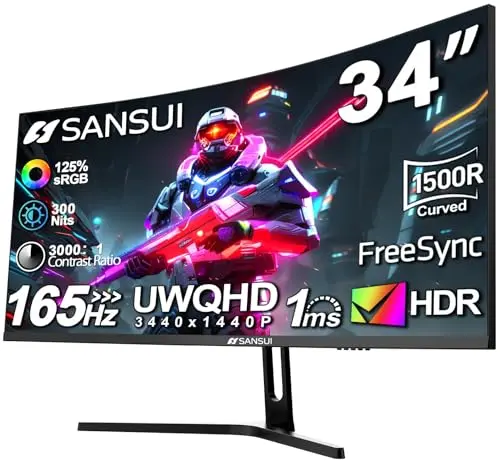 SANSUI 34-inch ultrawide curved gaming monitor with 165Hz
