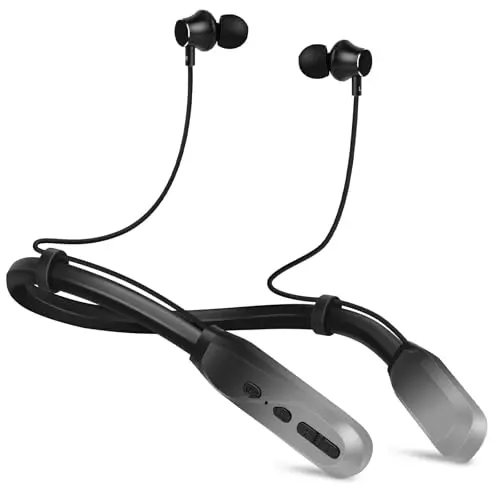 Lecefty silver neckband Bluetooth headphones with long battery life