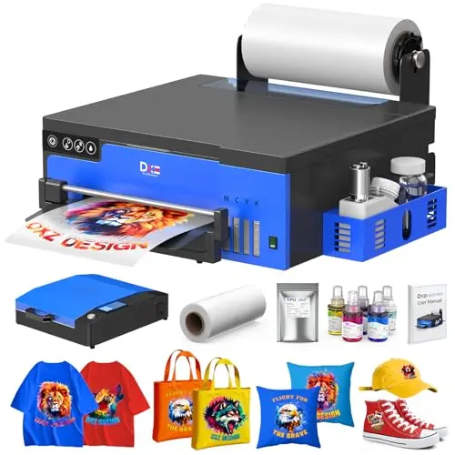 DXZ A4 DTF printer with roll feeder and curing oven