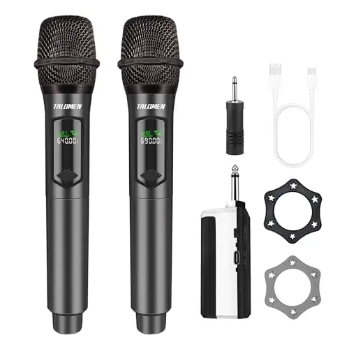 TALOMEN gray wireless handheld microphone system with rechargeable receiver