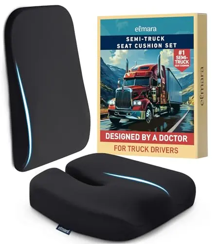 Elmara black two-piece seat cushion and lumbar support set for truck drivers