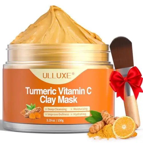 ULLUXE Turmeric Vitamin C Clay Mask jar with applicator brush