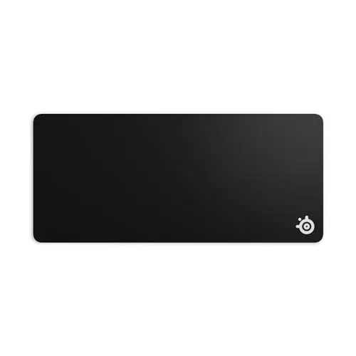 SteelSeries QcK XXL large black cloth gaming mouse pad on a desk