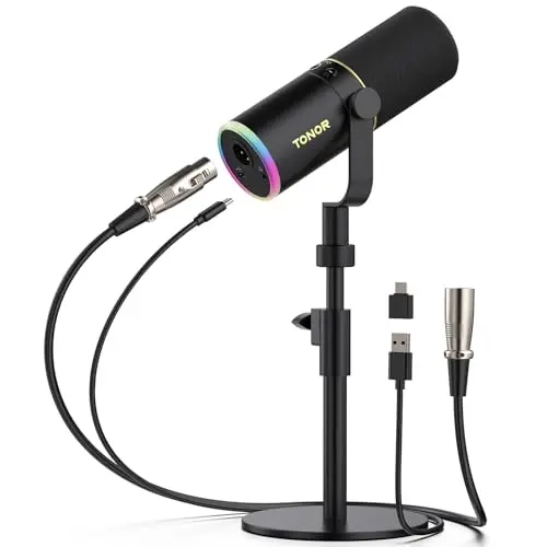 TONOR TD520S dynamic microphone with RGB ring on an extendable metal stand