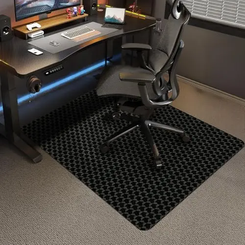 Vicwe black office chair mat with studs for low pile carpet