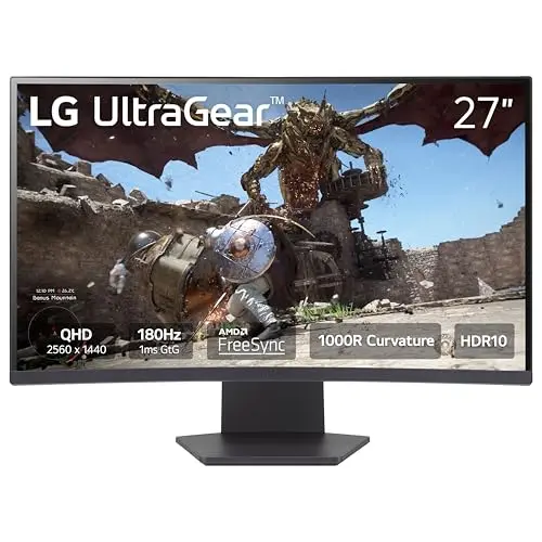 LG 27-inch 1440p curved gaming monitor with 180Hz refresh rate