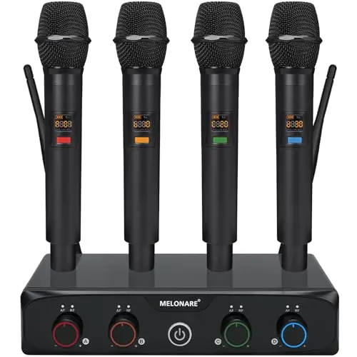 MELONARE compact wireless microphone system with four handheld mics