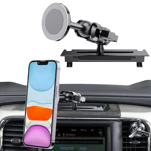 SwiftGaze magnetic phone mount installed in a classic Ram 1500 dashboard.