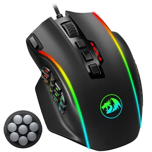Redragon M901K gaming mouse with 12 side buttons and RGB lighting