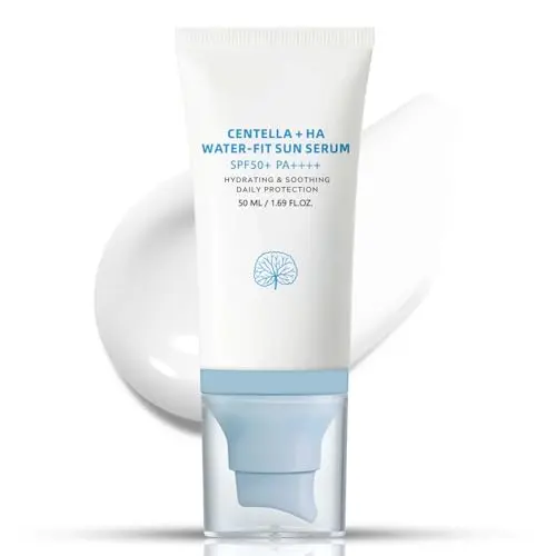 ISHERBIN Centella Sunscreen Hyalu Cica Water-Fit Sun Serum in a blue bottle