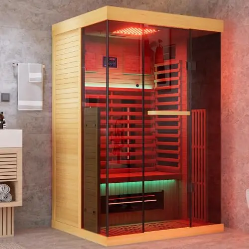 MEISSALIVVE 1-2 person full spectrum infrared sauna with tempered glass door