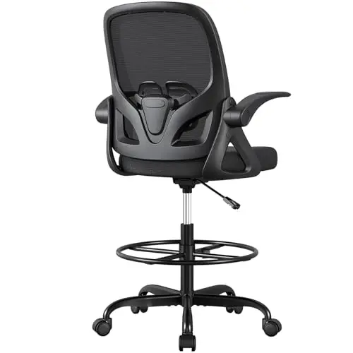 ORRSAKER black mesh drafting chair with adjustable lumbar support and footrest ring