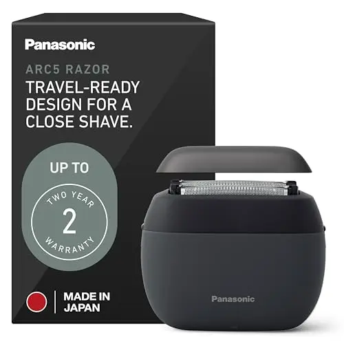 Panasonic ARC5 electric razor with travel case on a bathroom counter