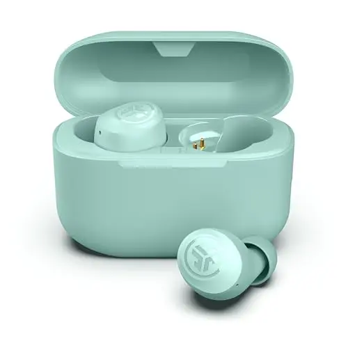 JLab Go Air Pop+ mint green true wireless earbuds and small charging case