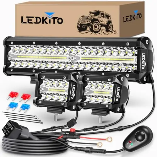 LEDKITO 12-inch LED light bar and two cube pod light kit