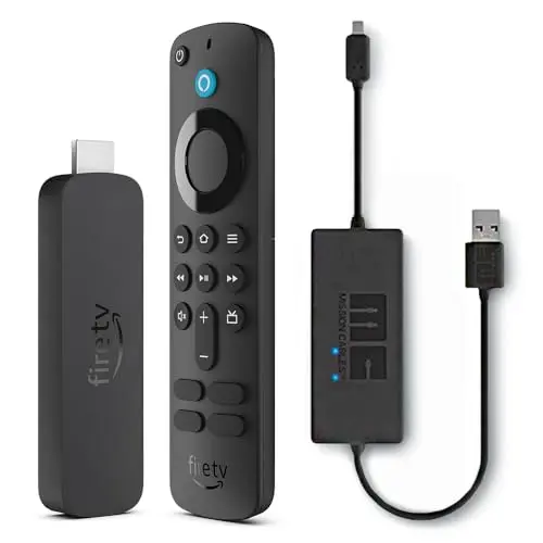 Amazon Fire TV Stick 4K streaming device bundle with USB power cable