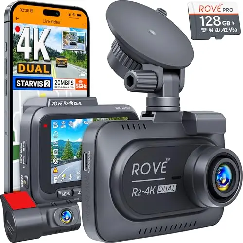 ROVE R2-4K DUAL dash cam with 3-inch IPS screen
