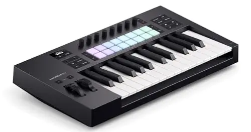 Novation Launchkey 25 MK4 MIDI keyboard controller on a desk