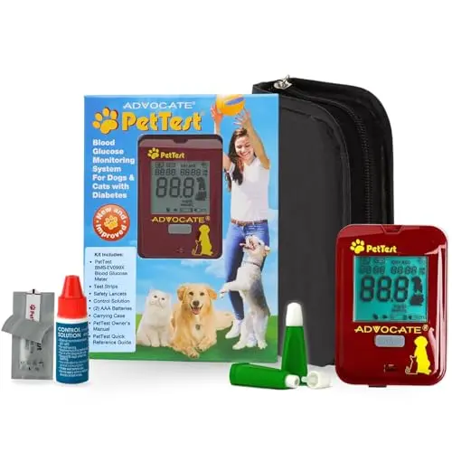 PetTest Beginner glucose monitoring kit for dogs and cats with safety lancets and carrying case.