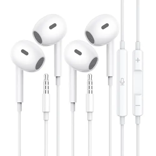 Tiloqua 2-pack of white semi-in-ear wired earbuds with inline remote
