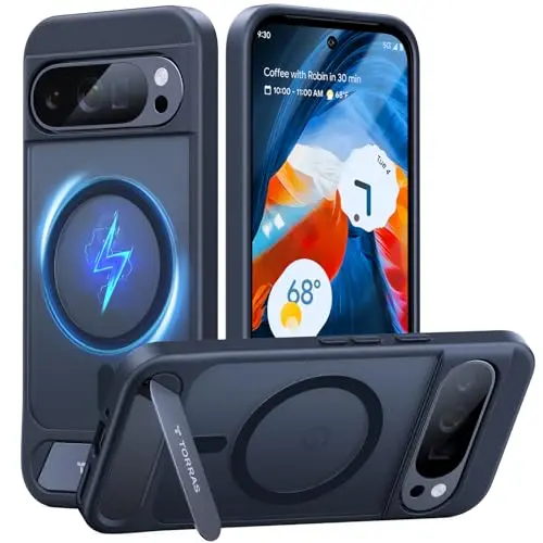 TORRAS Magnetic Case for Pixel 9 Pro with built-in kickstand in black