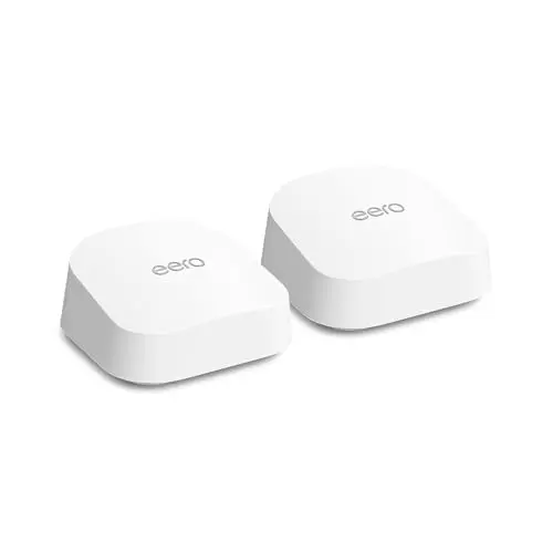 Amazon eero 7 dual-band mesh Wi-Fi 7 router, a compact white disc-shaped unit