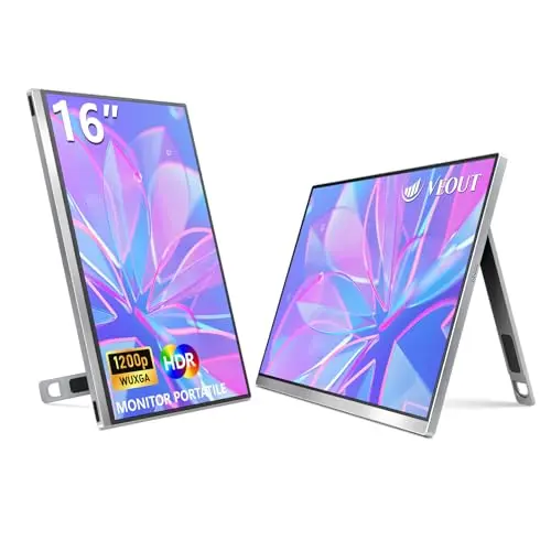 Veout 16-inch portable monitor with aluminum stand in silver