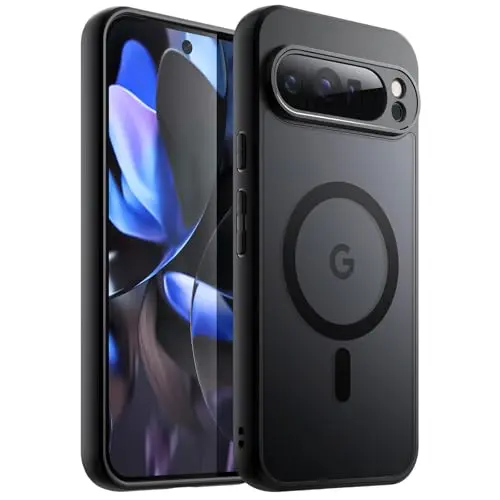 JETech translucent matte black MagSafe case for Google Pixel 9 Pro XL showing the phone's color through the back.