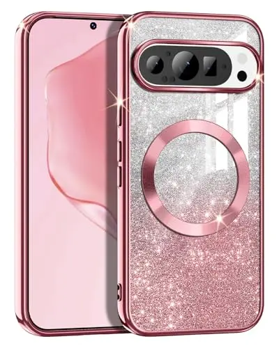 Casetego Glitter Sparkle Magnetic Case for Pixel 9 Pro in rose gold