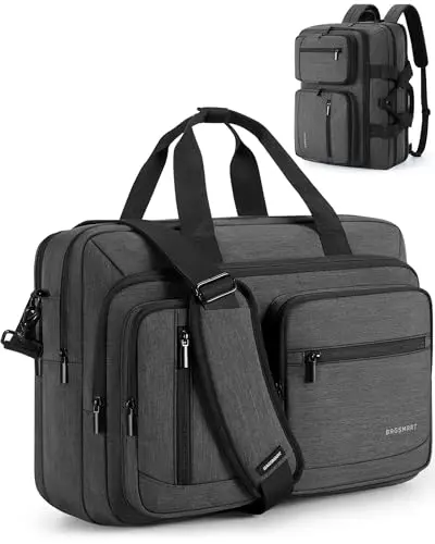 BAGSMART black 3-in-1 bag shown as backpack, shoulder bag, and briefcase