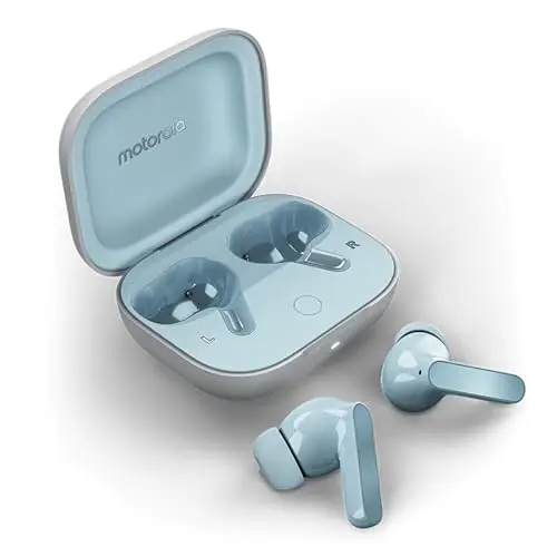 Motorola Moto Buds in Illusion Blue with charging case