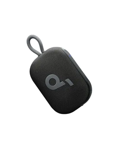 Soundcore Select 4 Go black Bluetooth shower speaker floating in water.