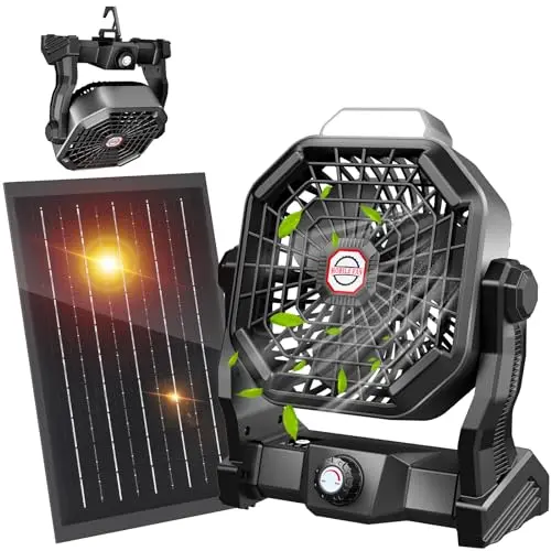 JINLICTE black solar fan with split solar panel and hook for hanging