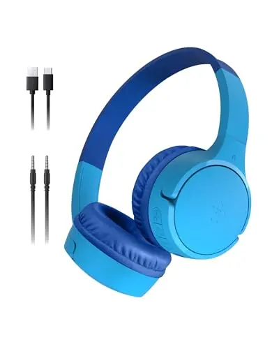 Belkin SoundForm Mini blue wireless on-ear headphones for kids.