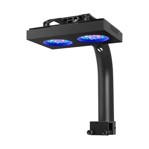 NICREW HyperReef 100 Gen 2 black reef light with wide-angle lens and mounting arm