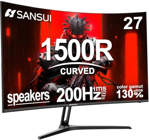 SANSUI 27-inch curved gaming monitor with built-in speakers