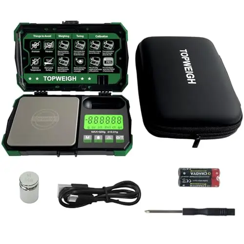 TOPWEIGH green digital scale inside a zipper case
