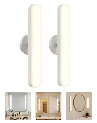 CAMBK set of two wireless vanity light bars mounted on a mirror