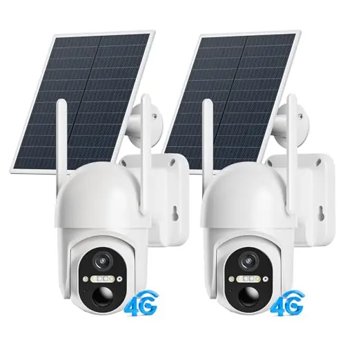 Two ELYSOO white outdoor 4G LTE security cameras with solar panels