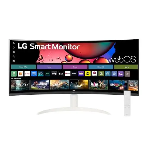 LG 34-inch curved smart monitor with white finish