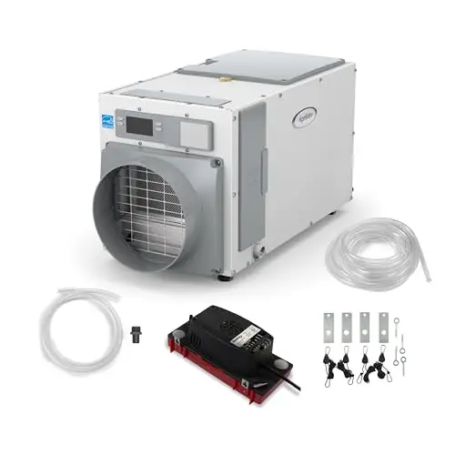 AprilAire E080 gray dehumidifier with installation accessories