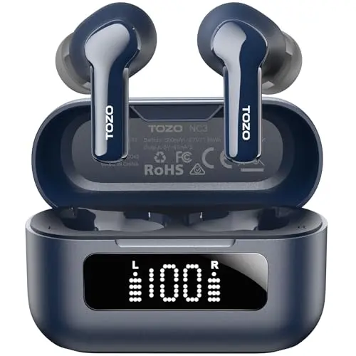 TOZO NC3 active noise cancelling wireless earbuds in blue