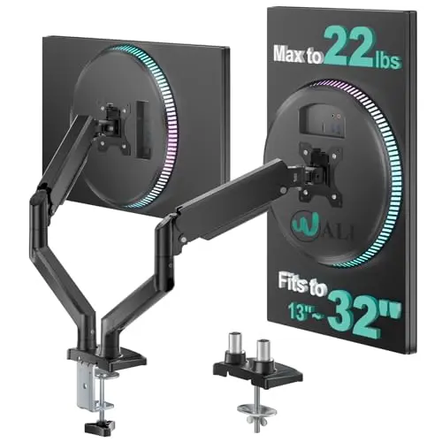 WALI GSMP002N dual gas spring monitor mount holding two screens.