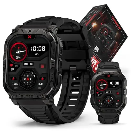 CARBINOX Blaze rugged smartwatch with built-in GPS on a mountain bike handlebar
