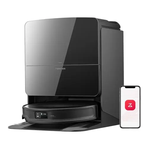 Roborock Saros 10R robot vacuum and mop navigating under a low-clearance couch