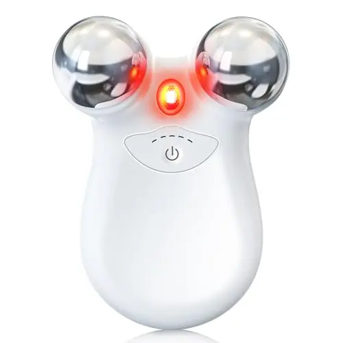 Hunvva white microcurrent facial device with red light therapy feature held in hand