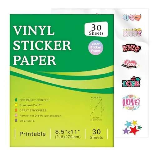 Aevdor 30-sheet pack of clear waterproof printable vinyl