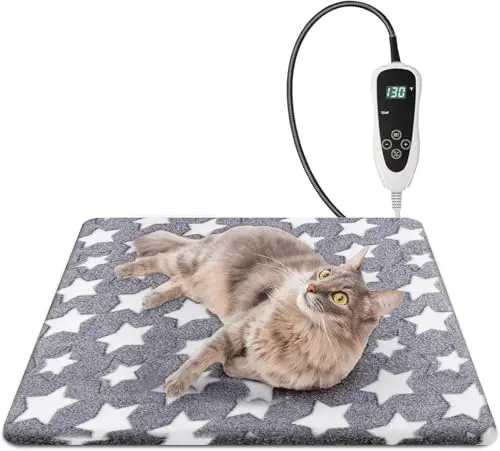 NEWGET grey square heated pad for cats with controller