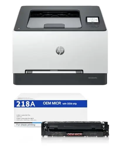 RT 3201DW Color Laser Check Printer with MICR Toner on a desk